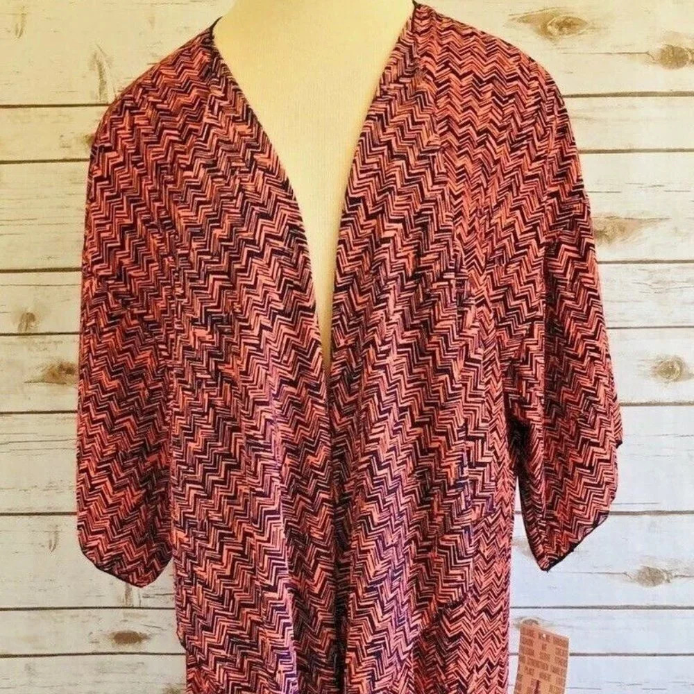 NWT LULAROE Women Short Sleeve Tassel Zig-Zag Casual Long Cardigan Top Sz Large